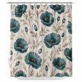 thumbnail image 1 of Teal Poppy Floral Shower Curtain - Water Repellent Fabric Shower Curtains Washable, Vintage Botanical Flowers Aesthetic Decorative Polyester Cloth Bathroom Curtains Modern Bath Decor 72"x72", 1 of 8