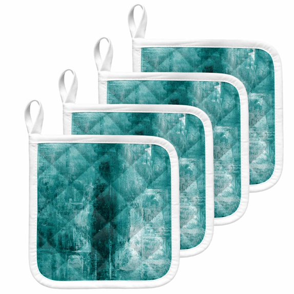 Teal Pot Holders for Kitchen Heatproof Potholder, 4 Pack Retro Oil Painting Modern Abstract Art Aesthetics Hot Pads Multipurpose Oven Pads Cloth Potholders Trivet for Cooking and Baking