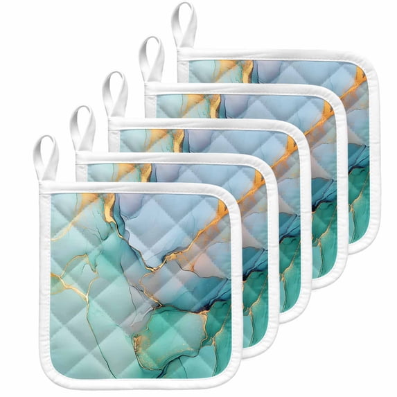 Teal Pot Holders for Kitchen Heatproof Potholder, 5 Pack Modern Marble Ink Painting Abstract Art Hot Pads Multipurpose Oven Pads Cloth Potholders Trivet for Cooking Baking