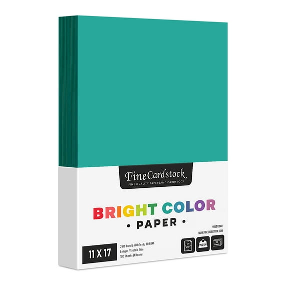 Teal Premium Colored Paper, 24 Lb (89gsm), 11 x 17, 100 Sheets per Pack
