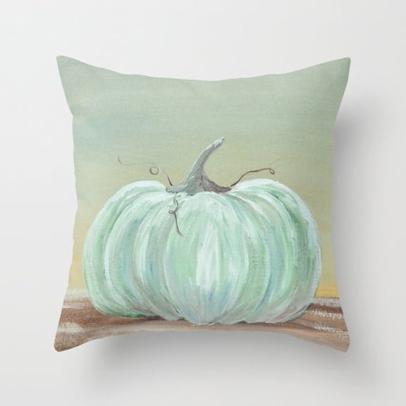 Teal Pumpkin Fall Pillow Covers 18x18, Blue Fall Decor Farmhouse, Buffalo Plaid Fall Decorations for Home,Decorative Throw Pillow Covers for Couch Home Patio Outdoor Thanksgiving Autumn Decor