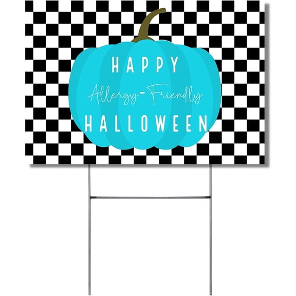 Teal Pumpkin Project Allergy Free Trick or Treating Here Yard Sign 12 x 18 Metal H Frame Included Happy Halloween Non Food Treat