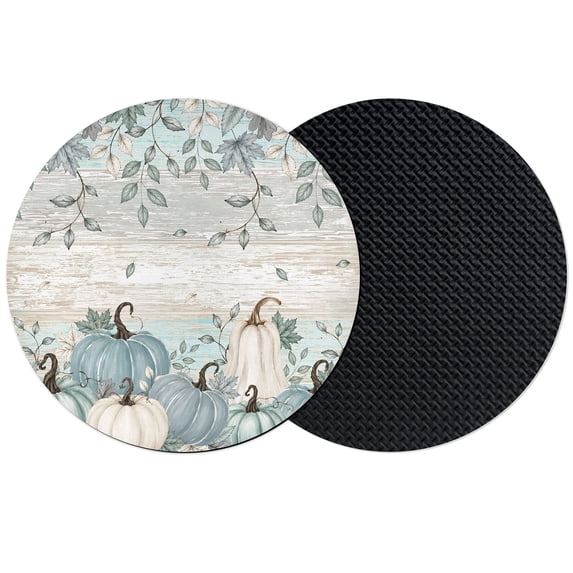 Teal Pumpkins Fall Coasters Set of 2, Absorbent Coasters for Drinks, Thanksgiving Autumn Leaves Teal Wood Coaster for Desk Coffee Table Protection, Home Decor House Warming Gifts 4"