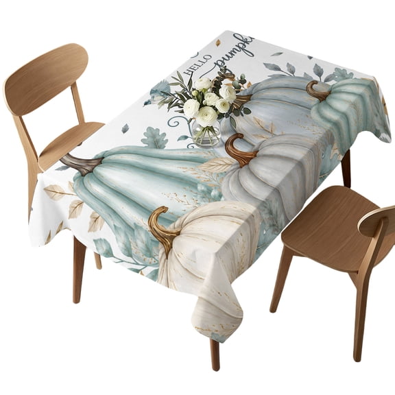 Teal Pumpkins Fall Table Cloth, Waterproof Tablecloth for Rectangle Tables, Hello Pumpkin Thanksgiving Autumn Washable Fabric Table Cover for Restaurant Kitchen Dining Tables 52"x70"