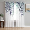 thumbnail image 1 of Teal Purple Botanical Semi Sheer Curtains 72 Inch Length 2 Panels Set, Eucalyptus Leaves Watercolor Spring Sheer Kitchen Curtain Privacy Voile Window Curtain for Living Room Bedroom Rod Pocket Drapes, 1 of 7