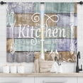 thumbnail image 1 of Teal Purple Farmhouse Country Kitchen Curtains Short Small Wooden Board Rustic Rod Pocket Funny Quotes Fork and Spoon Colorful Bedroom Living Room Treatment Fabric 2 Panels 27.5Wx39H Inch, 1 of 6
