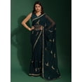 thumbnail image 1 of Teal & Purple Floral Embroidered Sequinned Pure Georgette Saree - 24392398, 1 of 7