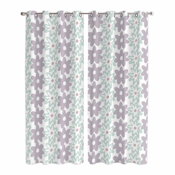 Teal Purple Floral Kitchen Curtains Window Panels, Modern Abstract Art Spring Flowers Insulated Window Treatment Curtain, Grommet Curtains for Bedroom/Living Room/Bathroom, 2 Piece 42"Wx84"L