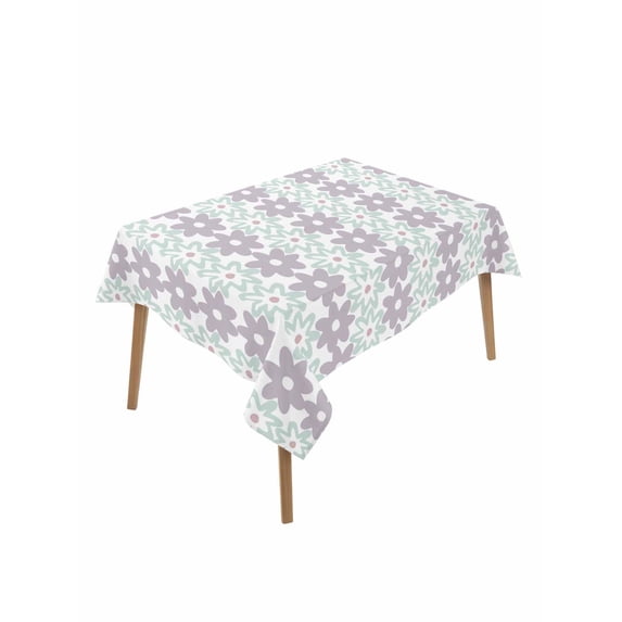 Teal Purple Floral Rectangle Tablecloth, Modern Abstract Art Spring Flowers Waterproof & StainResistant Tablecloth, Washable Oil-proof Table Cover for Dining/Party/Wedding/Camping/Buffet 52x70 In