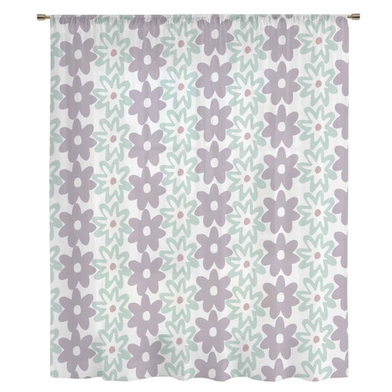 Teal Purple Floral Sheer Curtains 54 Inches Long, Modern Abstract Art Spring Flowers Light Filering Curtains, Breathable Simi Curtain Privacy Drapes for Kitchen Bathroom Small Window Treatment