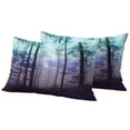 thumbnail image 1 of Teal Purple Forest Outdoor Pillow Covers 20"x12" Set of 2, Waterproof Throw Pillow Covers for Patio Furniture, Vintage Foggy Woods Tree Decorative Cushion Pillowcases for Garden Porch Couch Sofa, 1 of 9