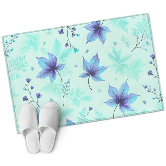 Teal Purple Maple Leaves Fall Bathroom Rug Washable 2x3 Entryway Rug Non Slip Thanksgiving Botanical Front Door Mat Low Pile Indoor Doormat Throw Floor Carpet for Kitchen Bedroom Entrance
