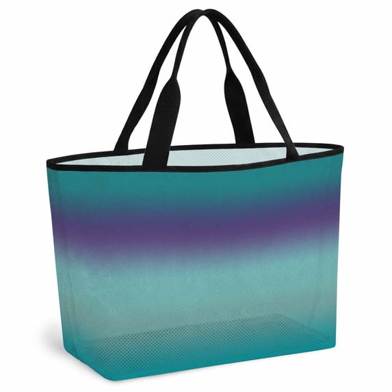 Teal Purple Ombre Beach Bag for Women, Large Breathable Mesh Beach Tote Bag, Modern Gradient Abstract Art Sandproof Lightweight Travel Bags for Vacation Picnic Swimming Pool 15.7"x15.7"x9.1"