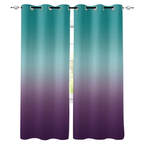 Teal Purple Ombre Blackout Curtains 45 Inches Long, Turquoise Gradient Modern Abstract Art Thermal Insulated Black Out Curtains, Small Darkening Window Curtain for Cafe Bedroom 42"x45" 2 Panels