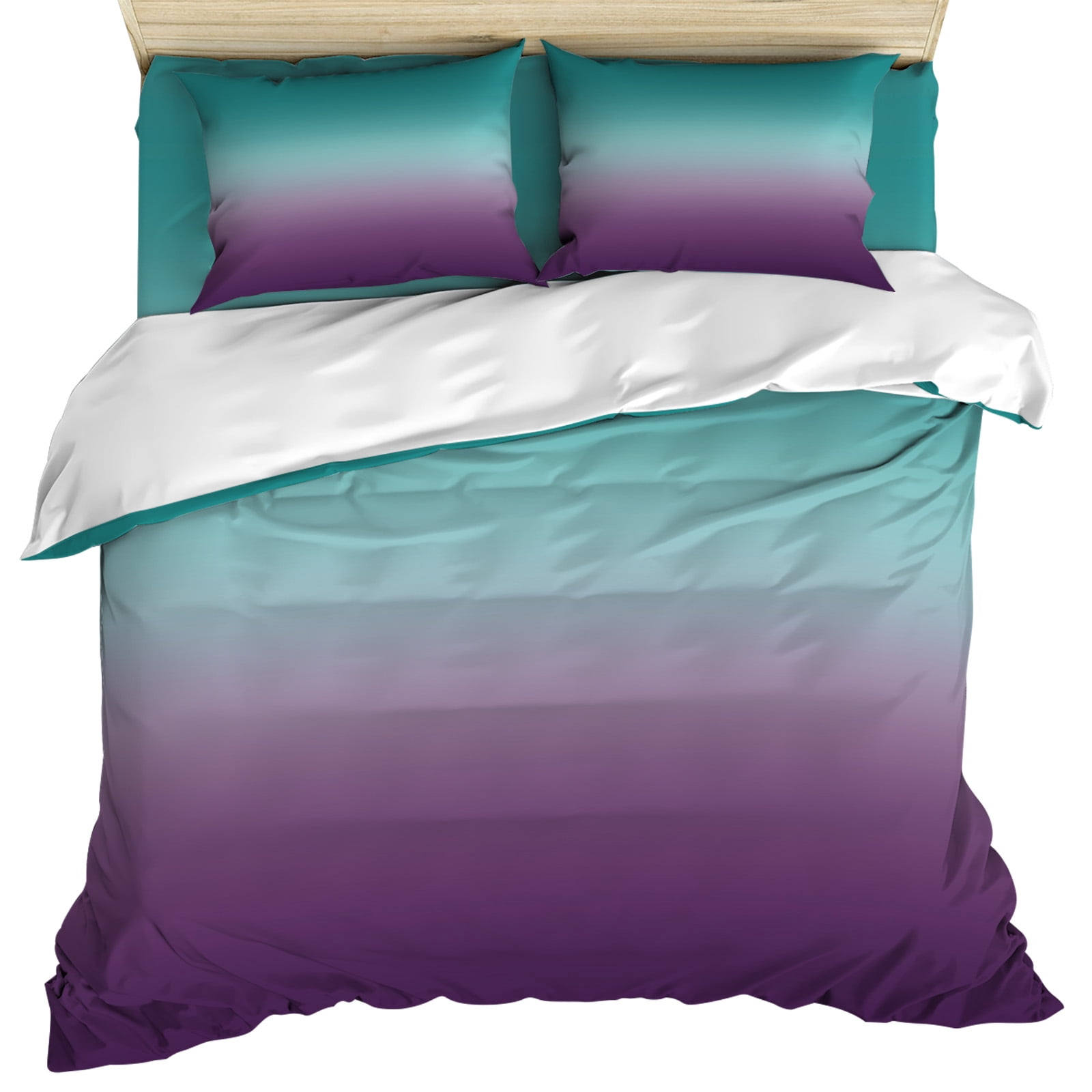 Teal Purple Ombre Duvet Cover Set,Turquoise Gradient Modern Abstract Art Soft Duvet Cover California King Bedding Set 4 Pieces,1 Quiltcover and 2 Pillowcases with Zipper,1 Bed Sheet for All Seasons