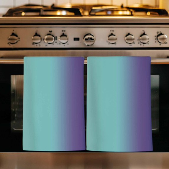Teal Purple Ombre Kitchen Towels Set of 2, Modern Art Abstract Aesthetics Absorbent Dish Towels for Kitchen, Microfiber Hand Towel, Quick Drying Tea Towel for Cleaning Decorative Dishcloths