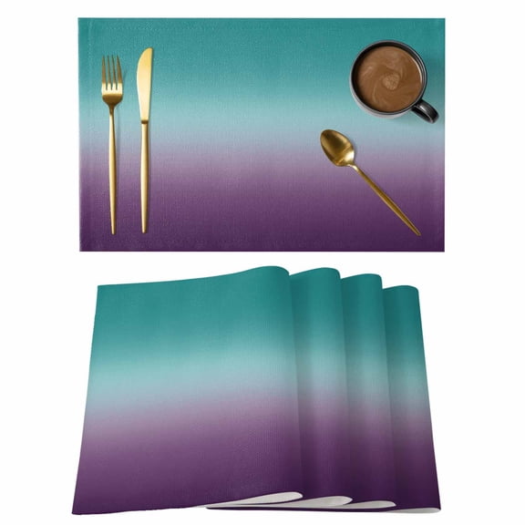 Teal Purple Ombre Placemats Set of 2,Cotton Linen Fabric Place Mats,Turquoise Gradient Modern Abstract Art Washable Decorative Table Mats Protector for Home Kitchen Dining Wedding Party Coffee Tables