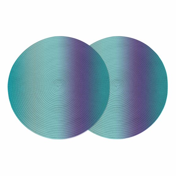 Teal Purple Ombre Round 13 Inch Placemats Set of 2, Modern Art Abstract Aesthetics HeatResistant Non Slip Place Mats for Dining Table, Wipeable Braided Kitchen Table Mats for Housewarming