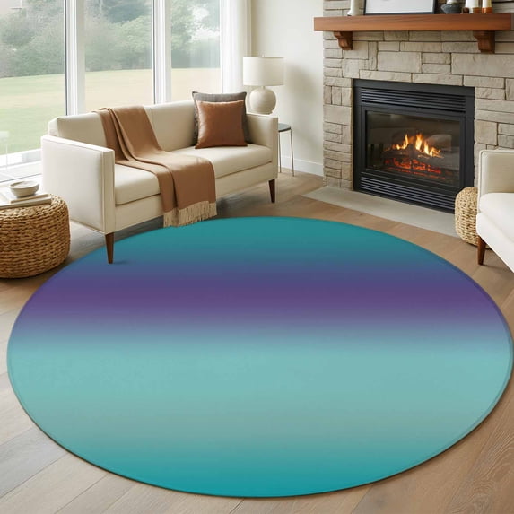 Teal Purple Ombre Round Area Rug 6Ft Washable Circle Rugs for Bathroom Office, Modern Gradient Abstract Art Non-Slip Carpet Floor Mats Indoor Outdoor Carpet Runner Aesthetic Home Decor
