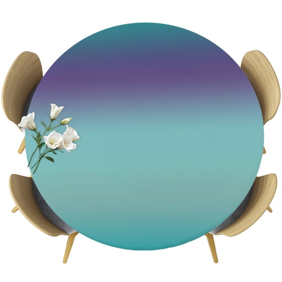 Teal Purple Ombre Round Tablecloth 55-60 Inch Round Fitted Table Cloth with Elastic Edge, Modern Gradient Abstract Art Waterproof Table Cover Protector for Outdoor Picnic Party Dining