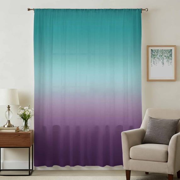Teal Purple Ombre Sheer Curtains 84 Inches Long, Turquoise Gradient Modern Abstract Art Light Filering Curtains, Breathable Simi Curtain Privacy Drapes for Living Room Bedroom Window Treatment