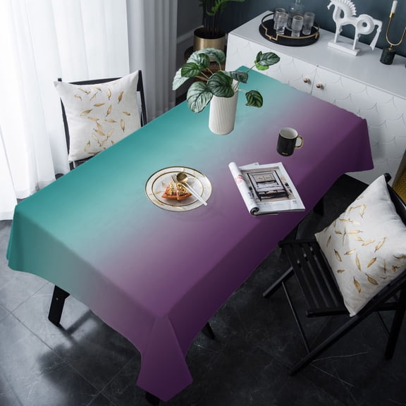 Teal Purple Ombre Tablecloth Rectangle Table Cloths 54x108 , Waterproof Tablecloth Outdoor Table Cloth, Turquoise Gradient Modern Abstract Art Washable Table Cover for Kitchen Dining Party