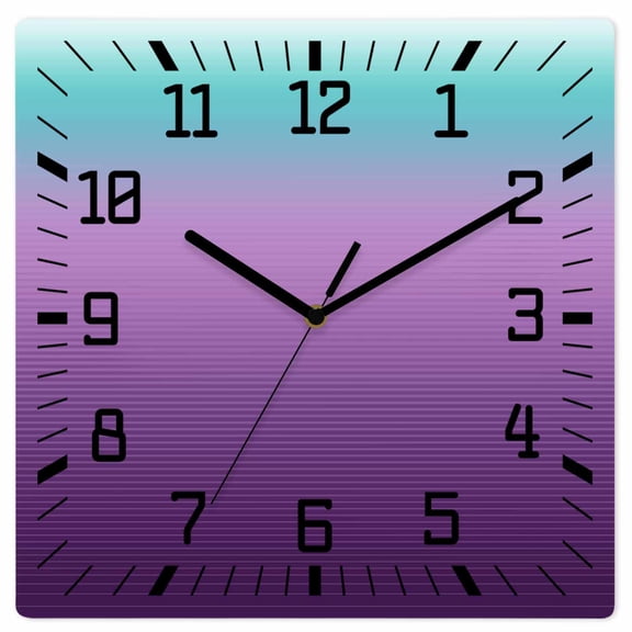 Teal Purple Ombre Wooden Wall Clock Silent Non Ticking, Modern Geometric Striped Abstract Art Square Wall Clocks Battery Operated, Decor Clock for Home Office, Living Room, Kitchen, 12 Inch