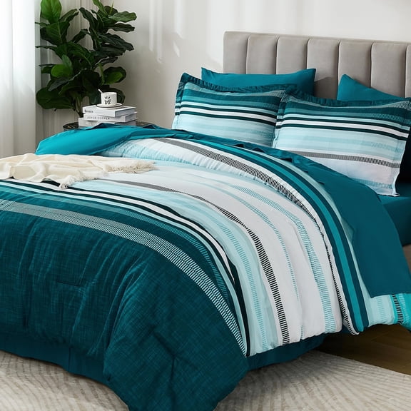 Teal Queen 7-Piece Microfiber Bed-in-a-Bag All Season Bedding Set