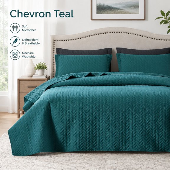 Teal Quilt Set Queen Size Lightweight Bedspread Bedding Collection