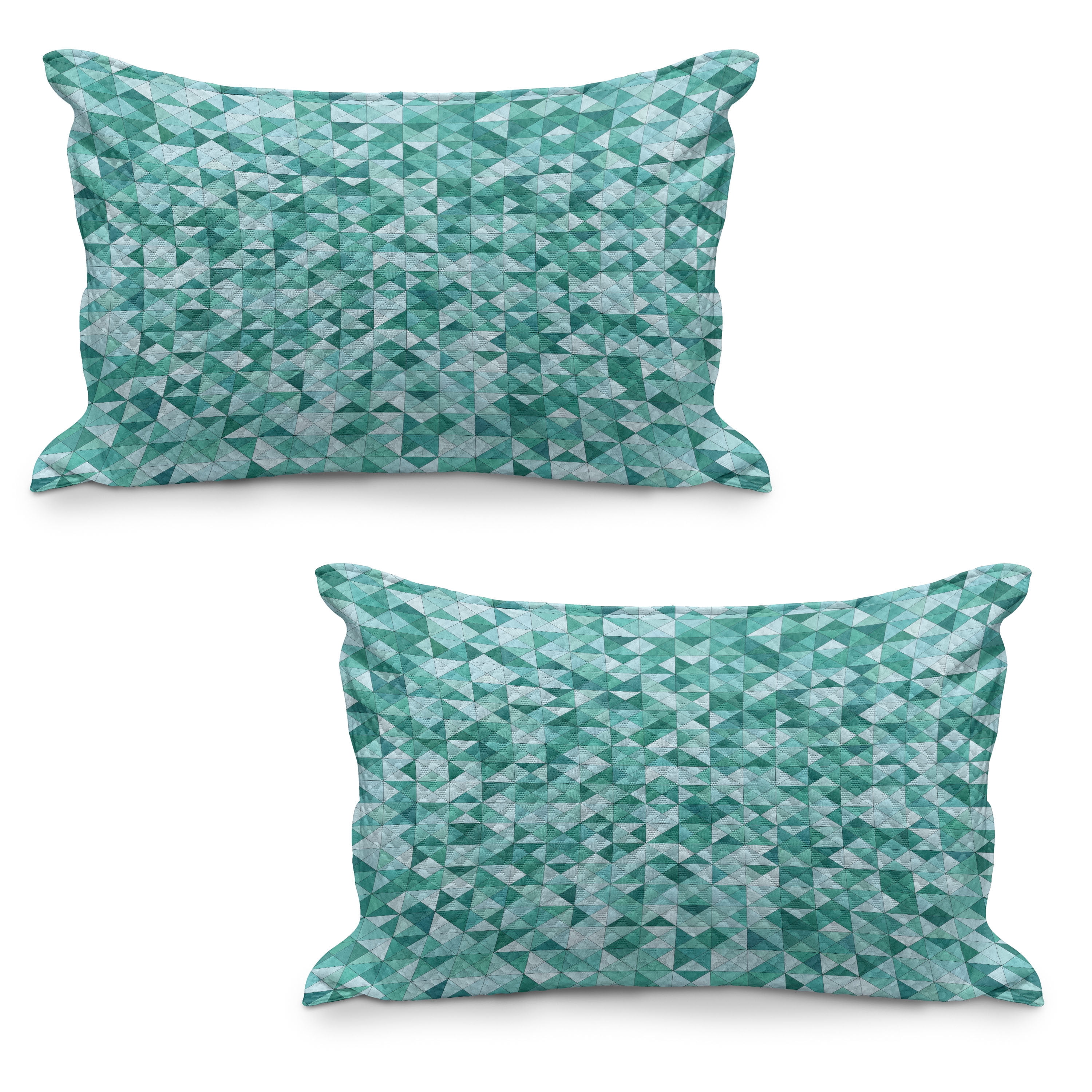 Teal Quilted Pillowcover Set of 2, Triangle Mosaic with Polygon Shapes ...
