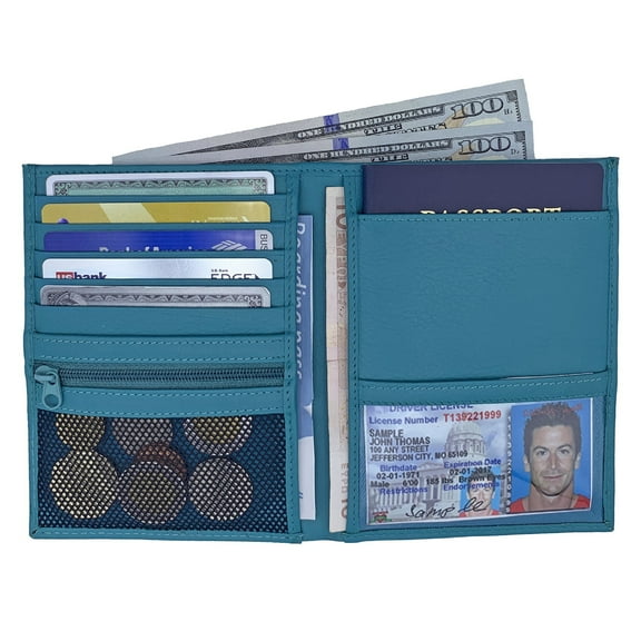 Teal RFID Blocking Genuine Leather Travel Passport Wallet Holder