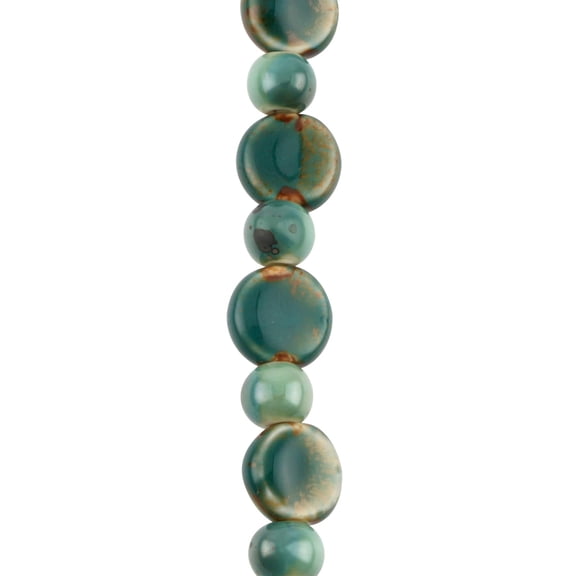Bead Landing Teal Reactive Glaze Ceramic Beads - Round & Disc Shapes, 10mm to 15mm for Jewelry Making & Crafts, 6 Pack