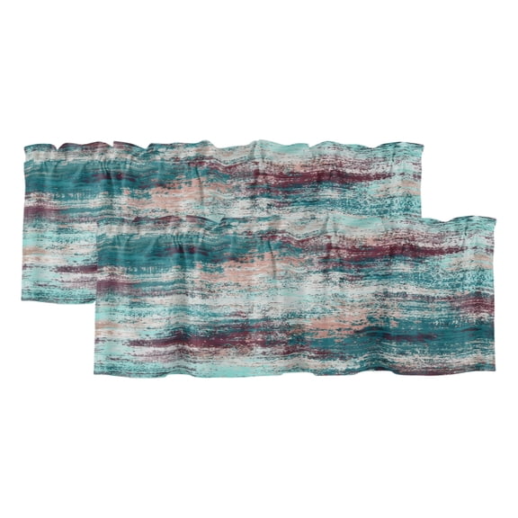 Teal Red 2 Panels Kitchen Valance, Abstract Smoky Texture Distressed Mottled Ink Art Curtains Valances for Small Windows Rod Pocket Window Treatments for Living Room Bedroom 54"W x 18"L