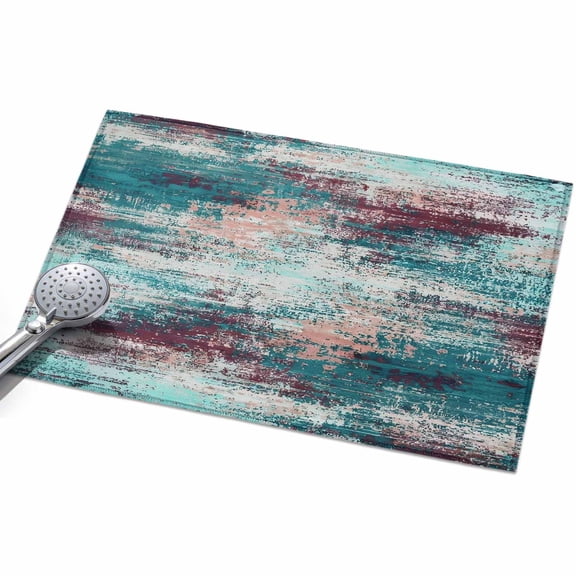 Teal Red 2x3ft Non Slip Area Rug Abstract Smoky Texture Distressed Mottled Ink Art Washable Soft Area Rugs for Living Room, Indoor Circle Carpet for Bedroom Dining Room Kitchen