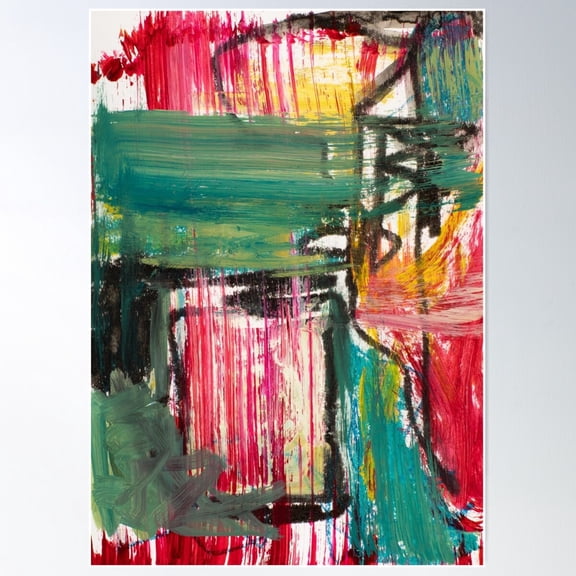 Teal Red Abstract Poster Wall Art, Modern Wall Decor For Living Room Bedroom, 8x12 UNFRAMED