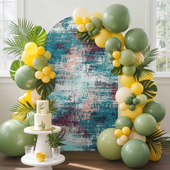 Teal Red Arch Backdrop Cover, 4FT, Abstract Smoky Texture Distressed Mottled Ink Art Spandex Arch Covers Double-Sided Backdrop for Wedding Birthday Party Photo Background Decoration