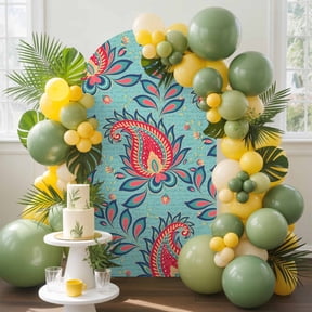 Teal Red Bandanna Arch Backdrop Cover, 4FT, Ethnic Indian Style Spandex Arch Covers Double-Sided Backdrop for Wedding Birthday Party Photo Background Decoration