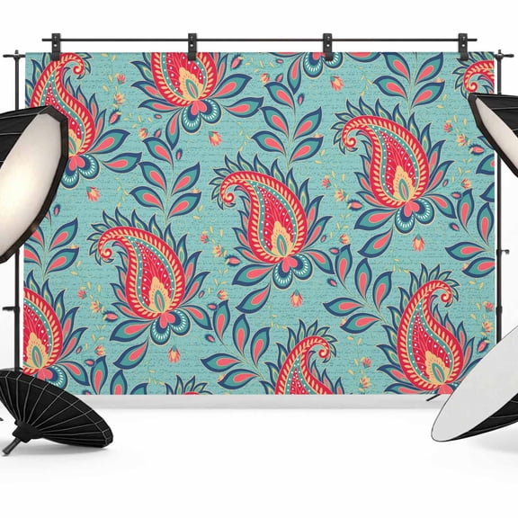 Teal Red Bandanna Photography Backdrop 7x5FT, Ethnic Indian Style Photo Backdrops, Background for Photography Studio Photo Studio Background, Back Drop for Photoshoot