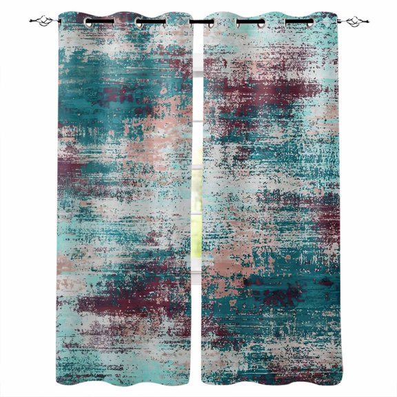 Teal Red Blackout Curtains 96 Inch Length Abstract Smoky Texture Distressed Mottled Ink Art Thermal Insulated Window Curtain Window Drapes 2 Panels for Bedroom Living Room 52"Wx96"L