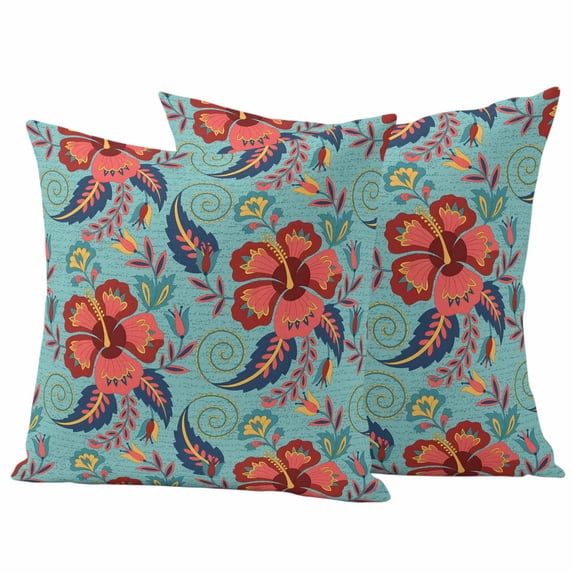 Teal Red Boho Floral Outdoor Waterproof Pillow Covers, Vintage Southwestern Ethnic Tribe Decorative Square Throw Pillowcase Sofa Cushion Sham for Patio/Couch/Chair, 24"x24" 2 Pack