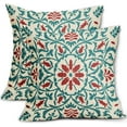 thumbnail image 1 of Teal Red Boho Pillow Covers 20 X Inch Bohemian Ethnic Carpet Style Vintage Flower Print Decorative Throw Pillows Outdoor Linen Square Cushion Case Farmhouse Decor for Home Sofa Bed Set of 2, 1 of 6