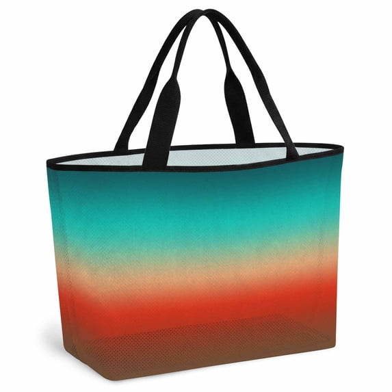 Teal Red Brown Ombre Beach Bag for Women, Large Breathable Mesh Beach Tote Bag, Contemporary Gradient Abstract Sandproof Lightweight Travel Bags for Vacation Picnic Swimming Pool 15.7"x15.7"x9.1"