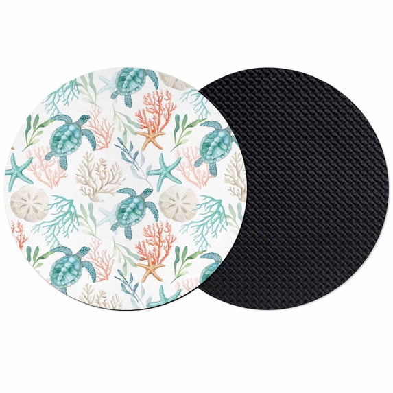 Teal Red Coastal Coasters Set of 2, Absorbent Coasters for Drinks, Beach Nautical Sea Turtle Coral Starfish Coaster for Desk Coffee Table Protection, Home Decor House Warming Gifts 4"