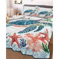 thumbnail image 1 of Teal Red Coastal King Size Down Alternative Comforter, Lightweight Comforter Quilt Bedding Set with Pillow Shams Summer Beach Turtle Starfish Nautical All Seasons Bed Comforter Duvet Insert 96"x106", 1 of 7