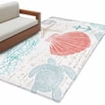 thumbnail image 1 of Teal Red Coastal Nautical Large Area Rugs for Bedroom Living Room, Non Slip Carpet Bedside Rug, Beach Sea Turtle Ocean Coral Starfish Rectangular Floor Cover Kitchen Accent Rug 3'x5' for Office, 1 of 9