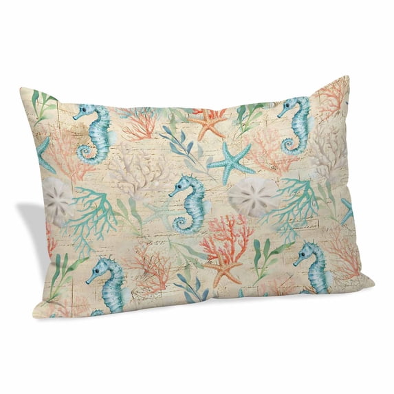 Teal Red Coastal Pillow Covers 12"x20", Nautical Seahorse Beach Coral Starfish Beige Soft Brushed Microfiber Breathable Throw Pillow Covers, Decorative Pillowcase with Zipper for Couch Sofa Bedroom