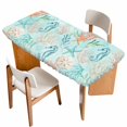 thumbnail image 1 of Teal Red Coastal Table Cloths for 3 Foot Rectangle Tables, Nautical Seahorse Beach Coral Starfish Patio Waterproof Elastic Fitted Tablecloths, Washable Rectangular Table Cover for Camping, 1 of 8