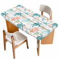 thumbnail image 1 of Teal Red Coastal Table Cloths for 5 Foot Rectangle Tables, Beach Nautical Sea Turtle Coral Starfish Vintage Patio Waterproof Elastic Fitted Tablecloths, Washable Rectangular Table Cover for Camping, 1 of 8