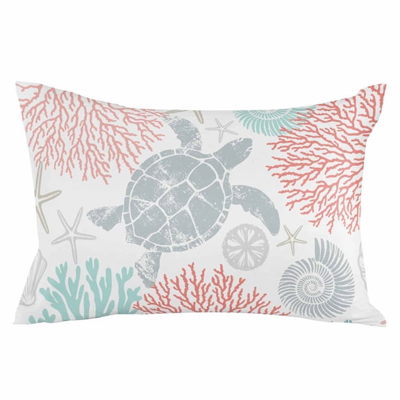 Teal Red Coastal Turtle Throw Pillow Cover 24 x 36 Inch Decorative Pillow Cover Ocean Coral Nautical Lumbar Pillowcase Seasonal Rectangle Cushion Case for Couch Sofa Bed Living Room