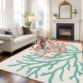 thumbnail image 1 of Teal Red Coral Area Rug 5x8 FT, Non Slip Bedroom Throw Carpet, Summer Ocean Nautical Coastal Rustic Burlap Washable Soft Floor Carpet Non-Shedding Rug for Living Room Nursery Dorm Office, 1 of 9